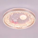 Estructura circular de sobreponer en acabado rosa mate con temática infantil decorativa.