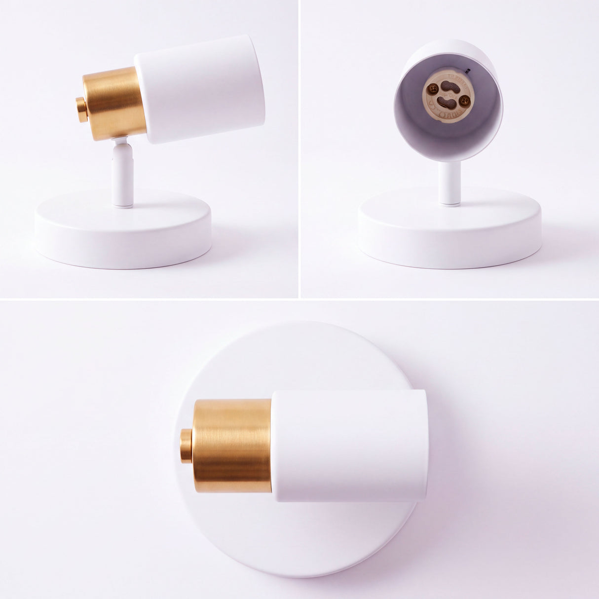 Muestra en varias vistas del cuerpo blanco y aro dorado pulido optimizado para catálogo digital.