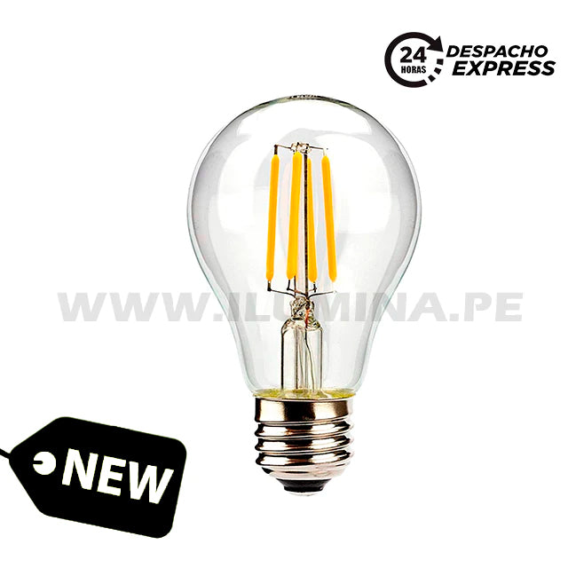 FOCO LED TIPO PERA A60 FILAMENTO TRANSP 4W 2700K LUZ CÁLIDA ILUMINA