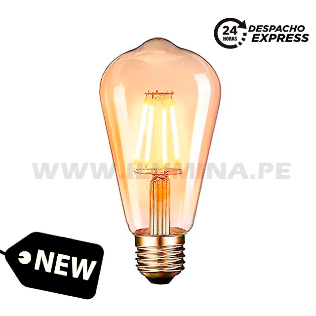 FOCO LED TUBULAR ST64 FILAMENTO ÁMBAR 4W 2700K LUZ CÁLIDA ILUMINA