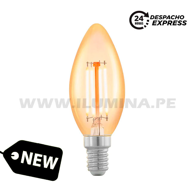 FOCO VELA E14 FILAMENTO 4W ÁMBAR SIN COLA 2700K LUZ CÁLIDA ILUMINA