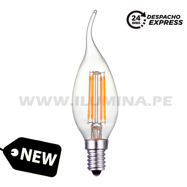 FOCO VELA E14 FILAMENTO 4W TRANSP CON COLA 2700K LUZ CÁLIDA ILUMINA