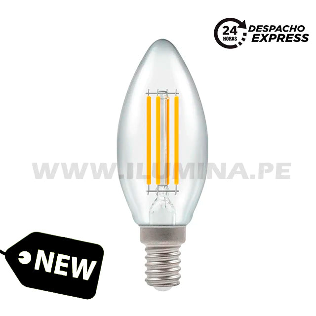 FOCO VELA E14 FILAMENTO 4W TRANSP SIN COLA 2700K LUZ CÁLIDA ILUMINA