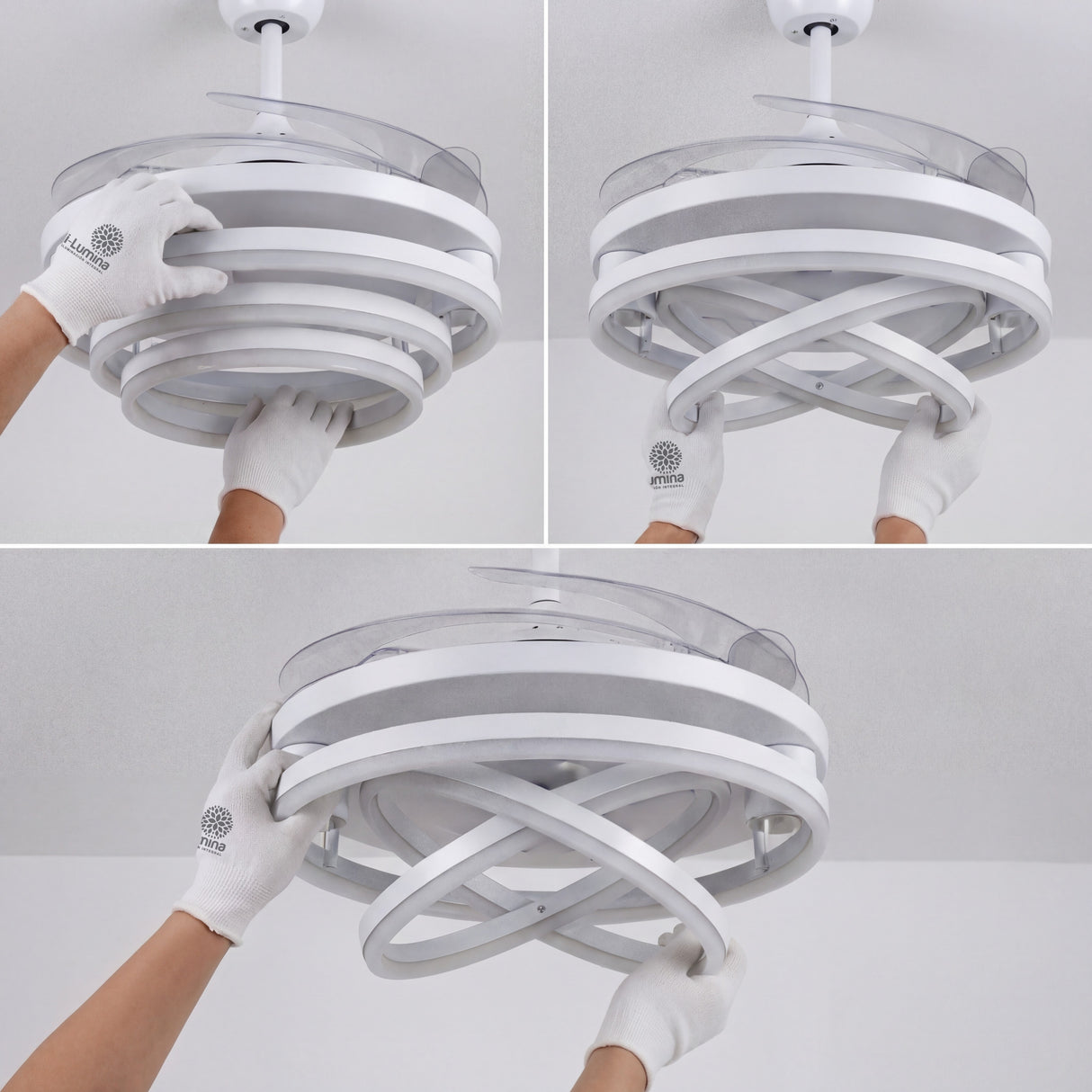 Demostración de las diferentes posiciones configurables de los anillos de luz LED.