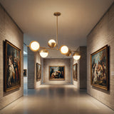 Pasillo de galeria de arte iluminado con la secuencia lineal de la lampara Nova Gold.