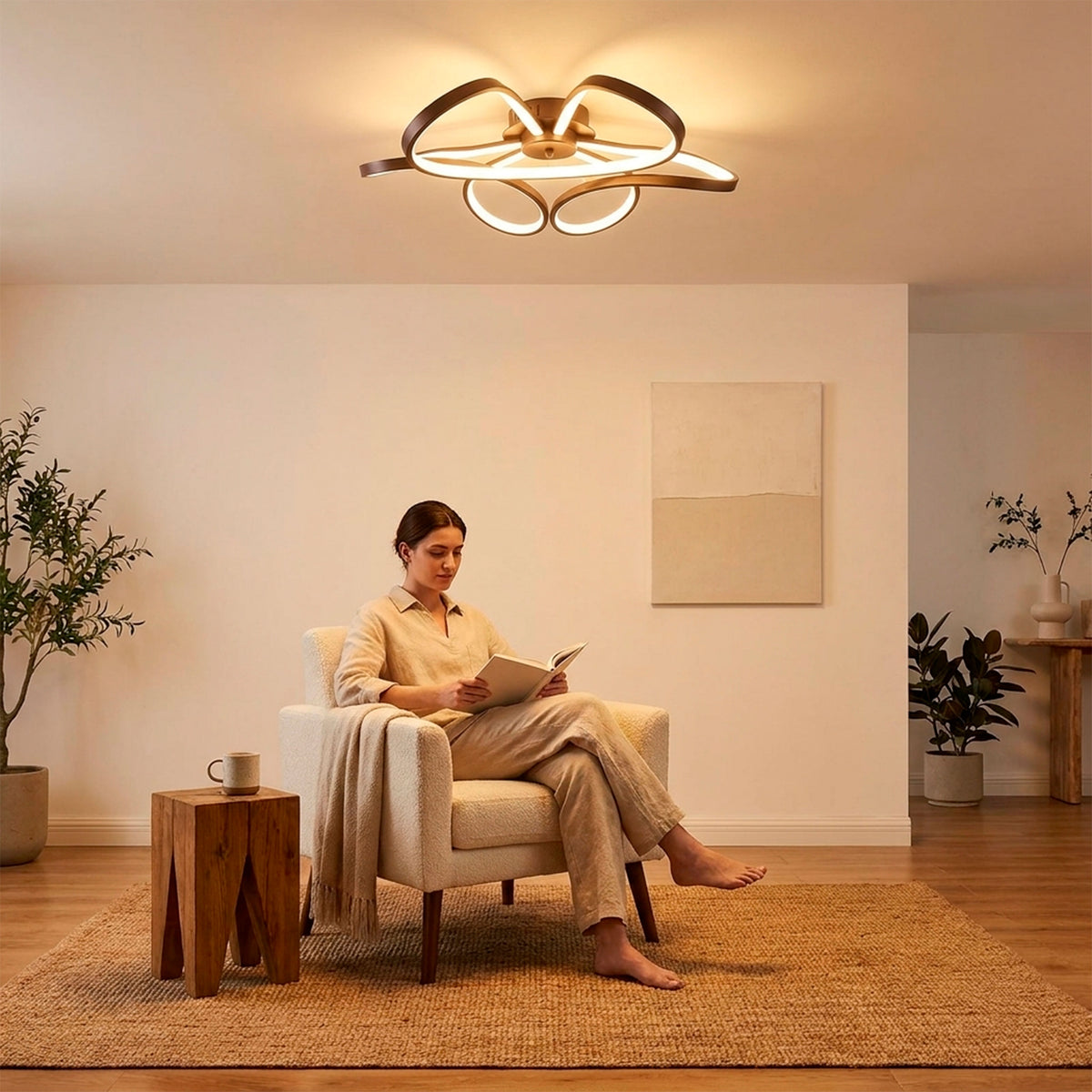 Luz direccional de soporte para rincón de descanso que maximiza el confort visual y la ergonomía.