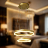 Iluminación de lujo para dormitorio con lámpara colgante LED dorada de 2 niveles