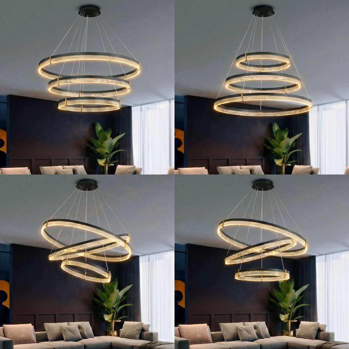 Diferentes estilos de montaje: anillos paralelos, cruzados y asimétricos para decoración