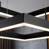 Vista de la esquina y acabado negro mate de lámpara cuadrada minimalista