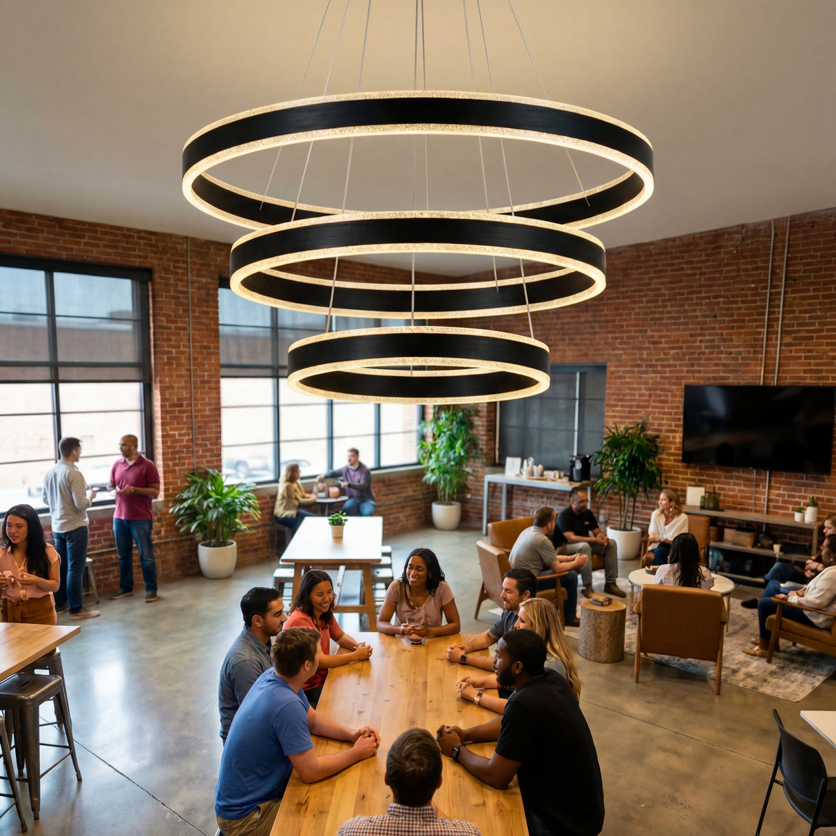 Iluminación de espacio de trabajo creativo con lámpara de anillos negros