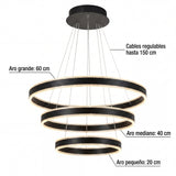 Medidas de la lámpara: anillos de 20cm, 40cm y 60cm con altura de 120cm