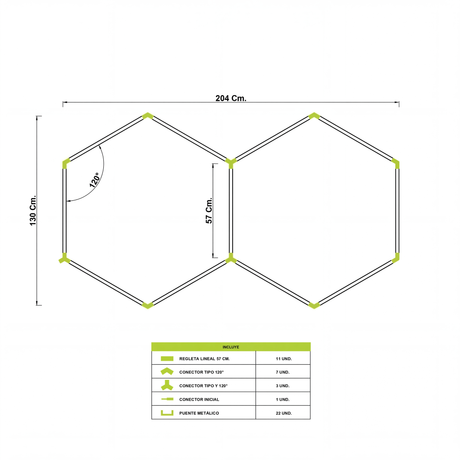 LÁMPARA HEXAGONAL LED ADOSABLE A TECHO/PARED TIPO PANAL "I" - KIT COMPLETO 02 HEXAGONALES LUZ BLANCA 60CM