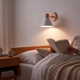 Luz de acento sutil orientada hacia área de lectura en suite principal con acabados premium.