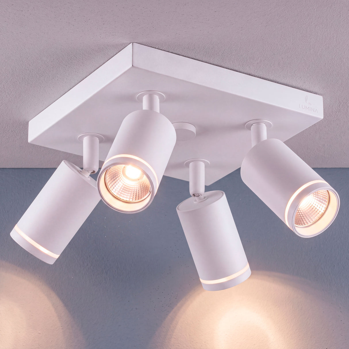 Distribución de luz puntual directa de cuatro cabezales orientables para mayor versatilidad de uso.