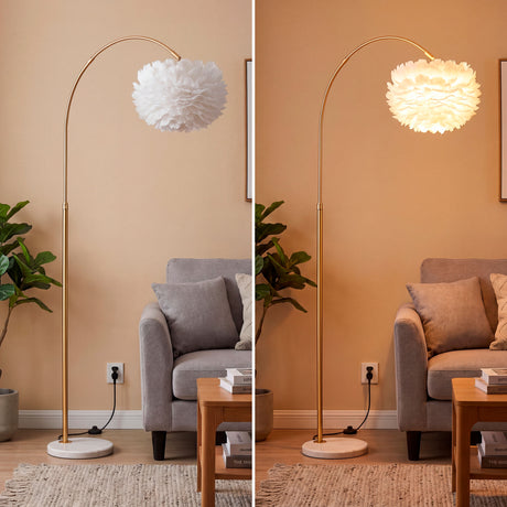 Comparativa On/Off de la lámpara de arco Carisma mostrando el efecto de la luz a través de las plumas.