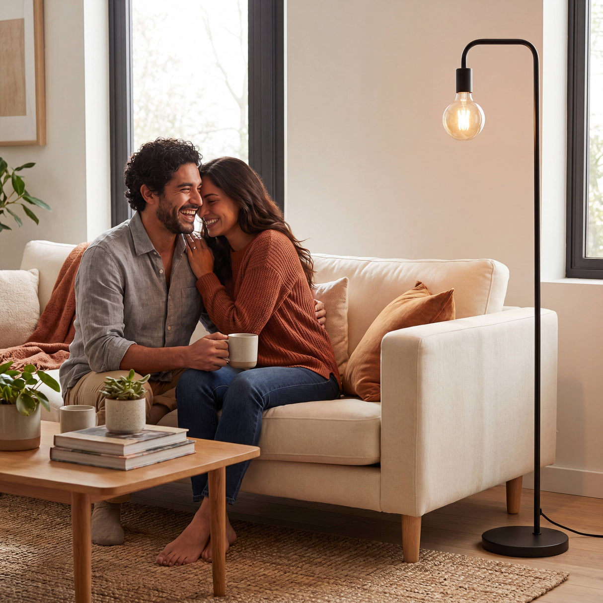 Atmósfera acogedora en salón contemporáneo creada mediante luz puntual y diseño minimalista.