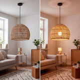Efecto de luz cálida de lámpara Bonnie en salón contemporáneo con tonos neutros.