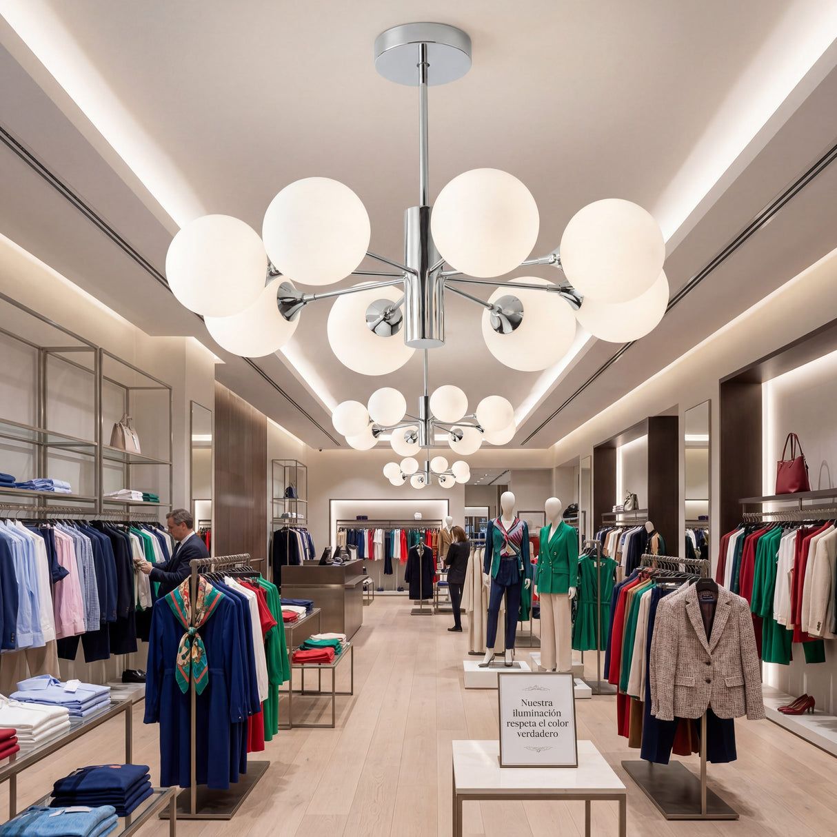 Iluminacion comercial para tienda de ropa o showroom con lampara de diseno moderno