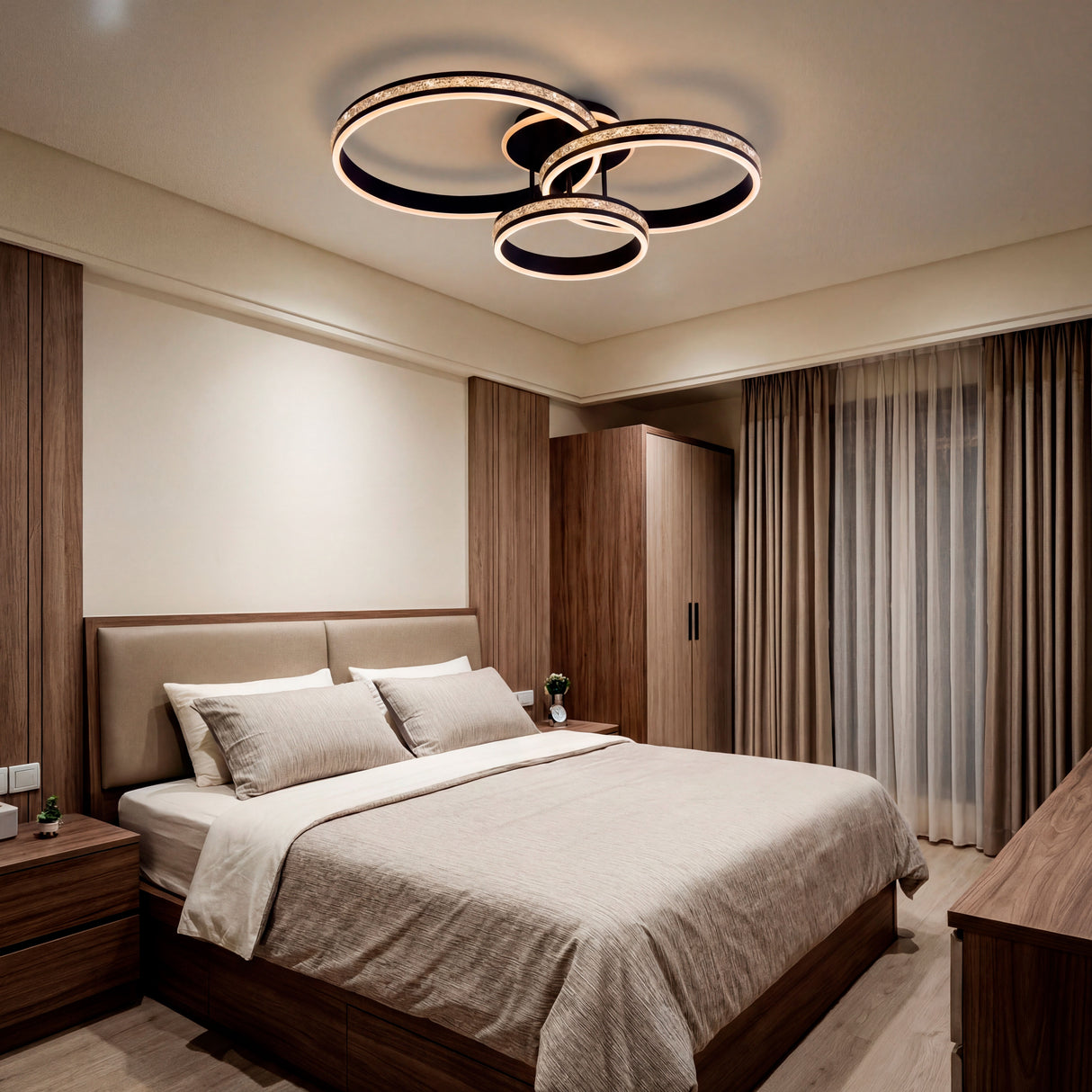 Configuración de luz para suites de hotel con techos técnicos y diseño minimalista.