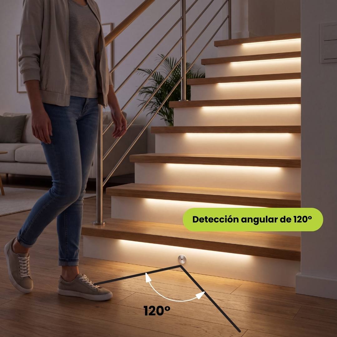 Iluminación de escaleras con cinta LED activada por sensor de movimiento