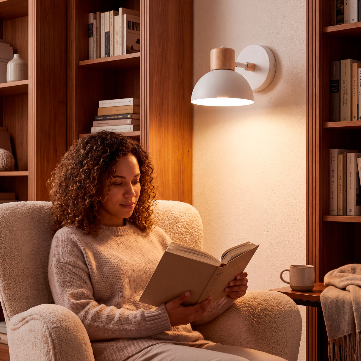 Haz luminoso puntual orientado hacia zona de descanso residencial favoreciendo la lectura.