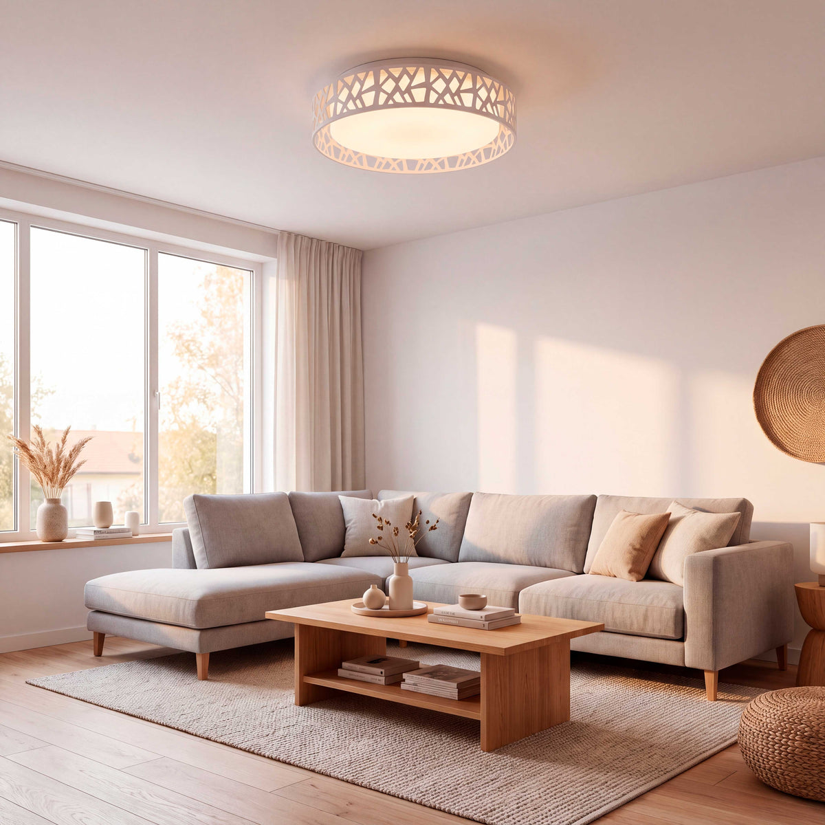 Luz ambiental cálida de sobreponer para salones modernos que crea atmósferas de alto confort óptico.