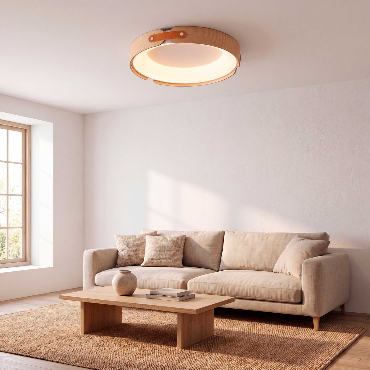 Iluminación cenital sobre salón moderno para crear ambientes cálidos y de alto confort óptico.