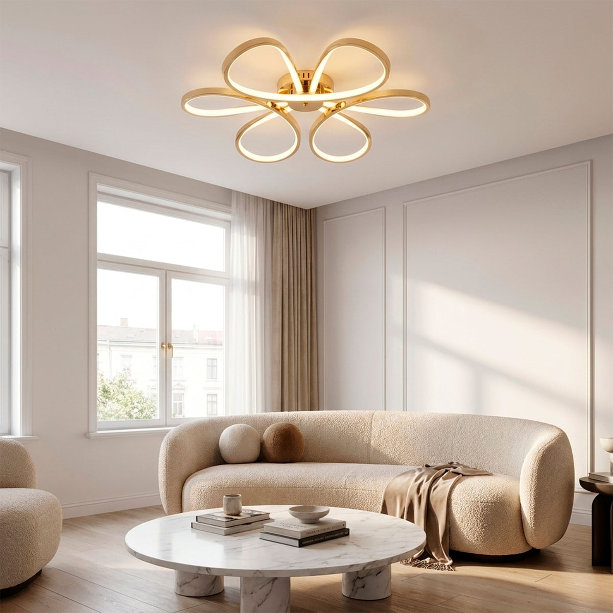 Distribución de luz ambiental cálida de sobreponer para proyectos de interiorismo en zonas de convivencia.