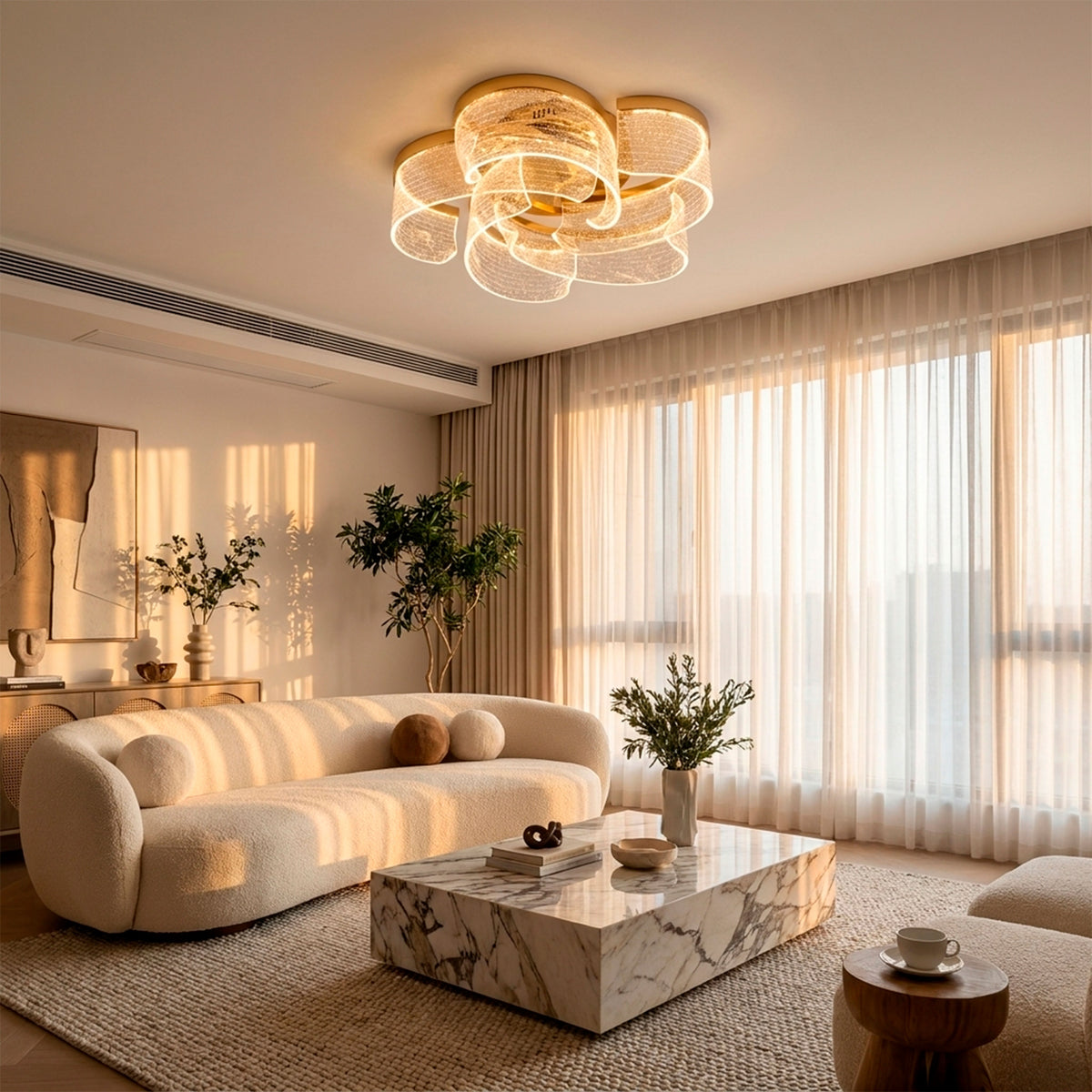 Iluminación de techo de gran amplitud que realza la estética de proyectos residenciales.