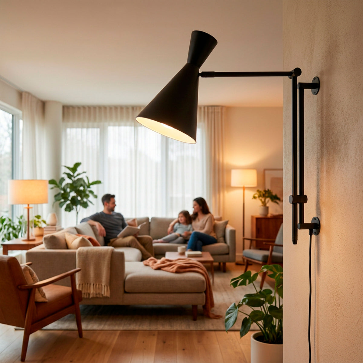 Distribución de luz ambiental tenue en estancia residencial de diseño minimalista contemporáneo.
