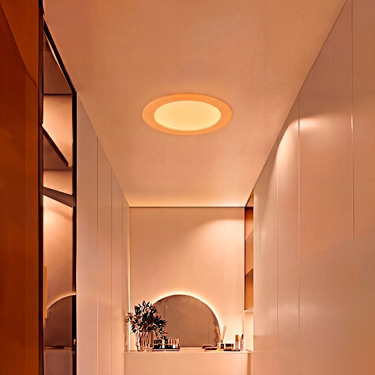 Spot LED circular de 18W en la entrada de una vivienda con diseño contemporáneo.