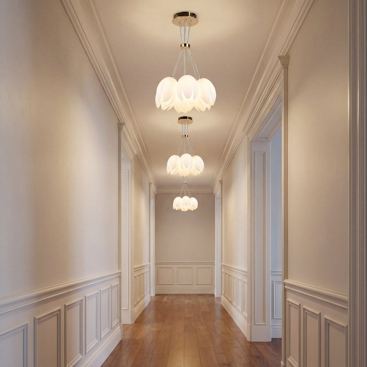 Iluminación de lujo para pasillos largos en residencias