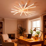 Luz técnica radial sobre escritorio de madera para un ambiente de trabajo equilibrado.