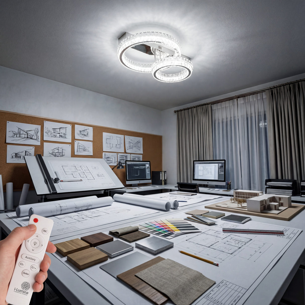 Luz blanca técnica sobre mesa de trabajo para optimizar la agudeza visual.