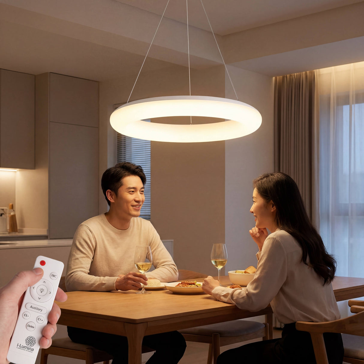 Escena de uso residencial con luz regulada para crear una atmósfera acogedora y funcional.