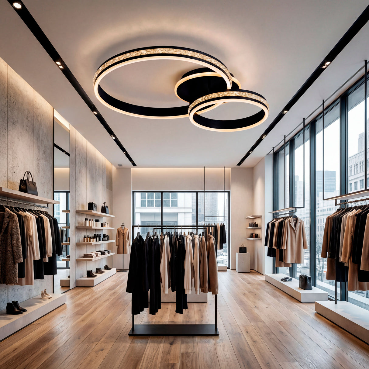 Aplicación en tienda de ropa resaltando texturas mediante el efecto de cristal del difusor.
