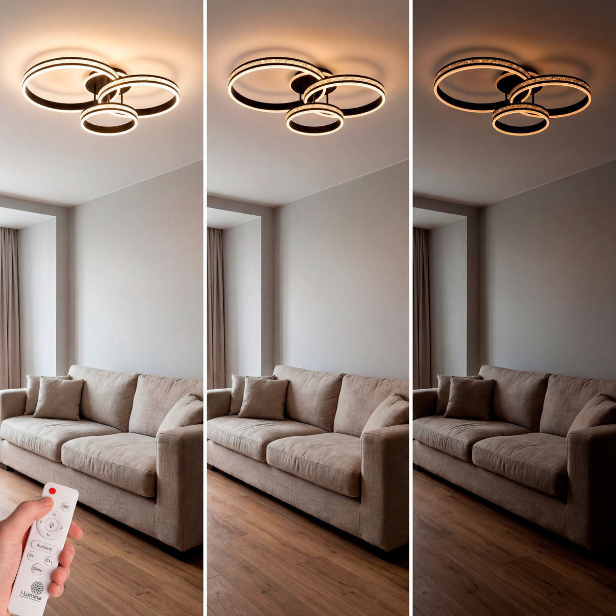 Tres niveles de intensidad lumínica ajustables para crear ambientes acogedores o de actividad.