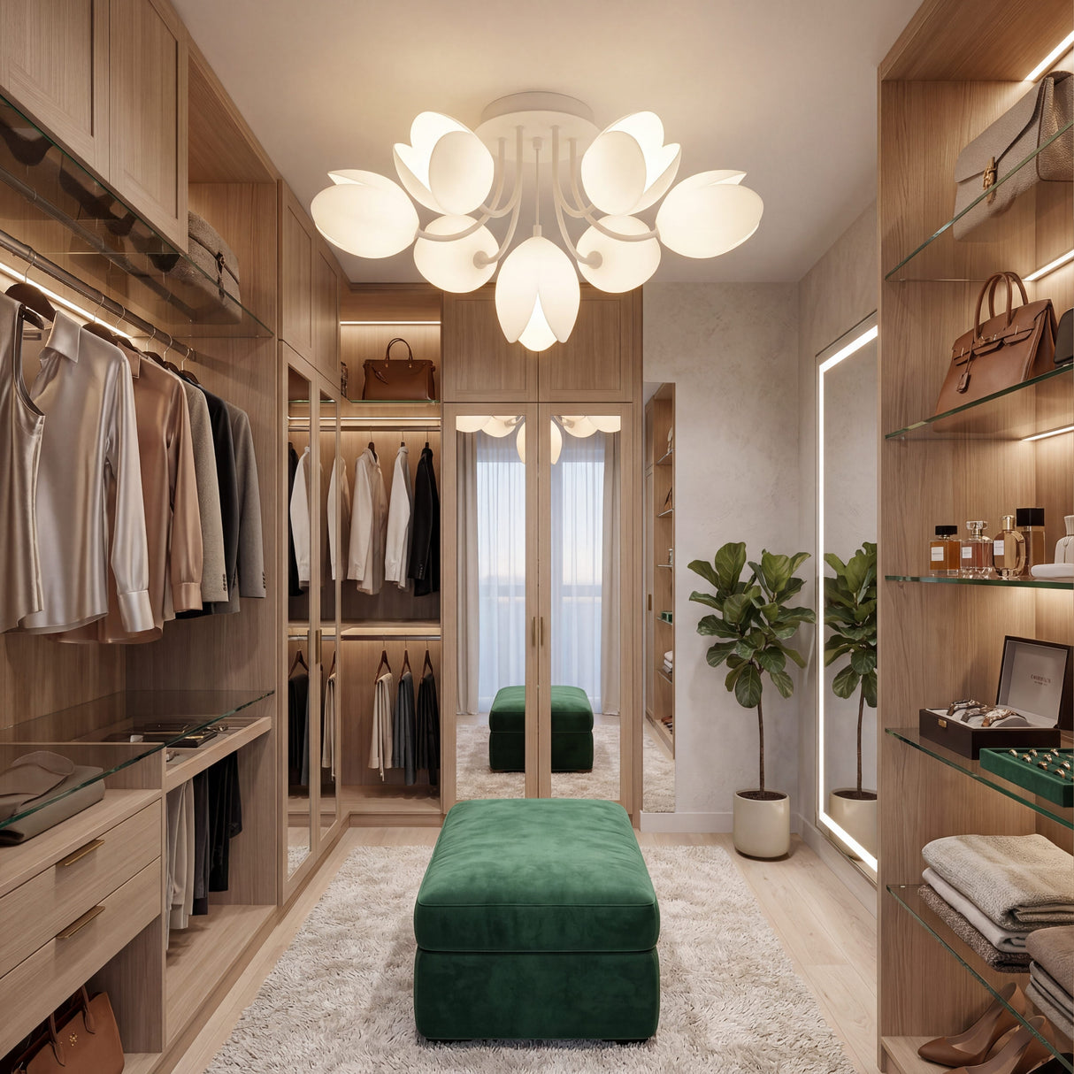 Iluminacion para walk-in closet moderno con lampara blanca de diseno organico