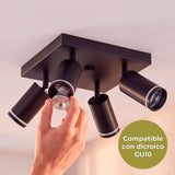 Proceso técnico de colocación de lámpara dicroica GU10 en foco orientable de sobreponer en techo.