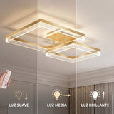 Niveles de brillo regulable (suave, medio, brillante) para plafón LED moderno de salón.