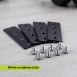 Kit de anclaje incluido: 4 placas metálicas y 8 tornillos tipo cruz para esquineros