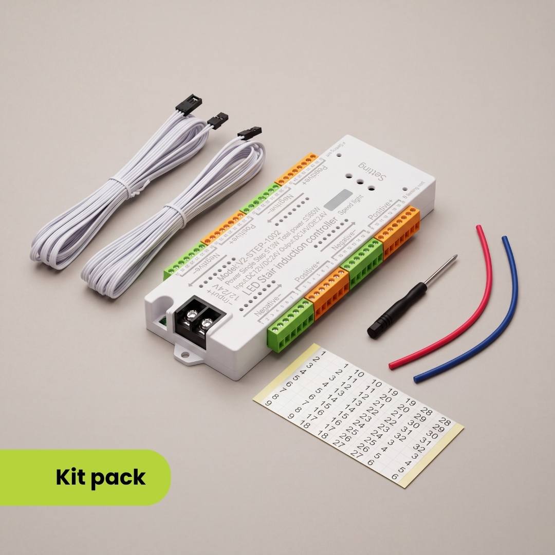 Contenido del kit: cables de sensor, destornillador, cables de conexión y stickers numerados