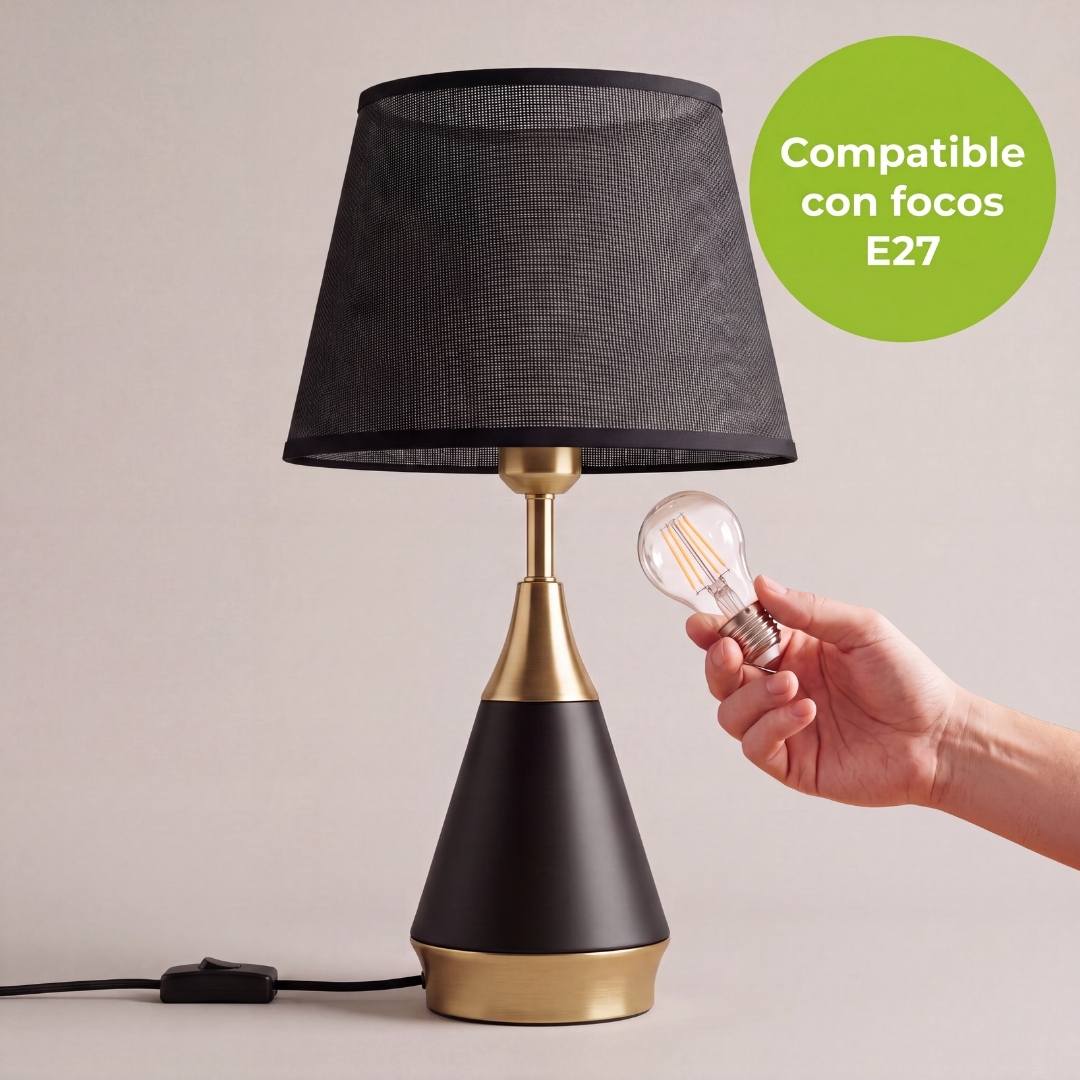 Instalación de foco en socket E27 de la lámpara Amira Gold, foco no incluido