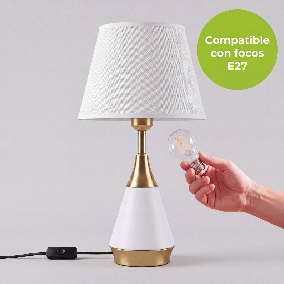 Instalación de foco en socket E27 de la lámpara AMIRA WHITE AND GOLD, foco no incluido