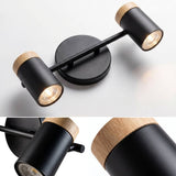 Barra de 2 spots negros con madera, socket GU10, focos no incluidos
