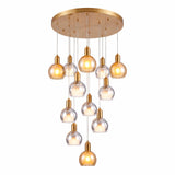 Lámpara colgante de 12 luces AMBRA GOLD con esferas ámbar y smoke
