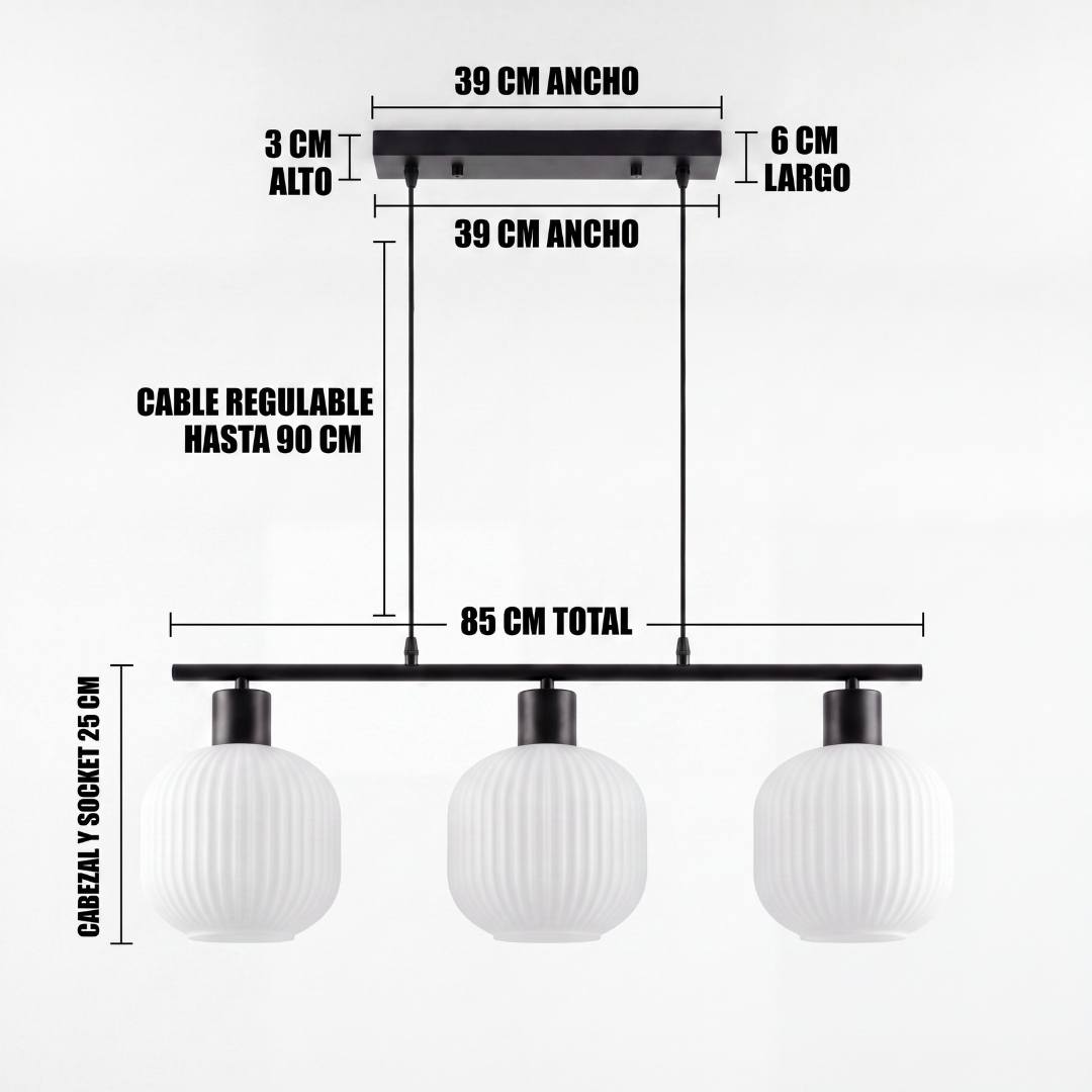 Dimensiones de la lámpara colgante ASTRID: 85 cm de ancho y suspensión regulable