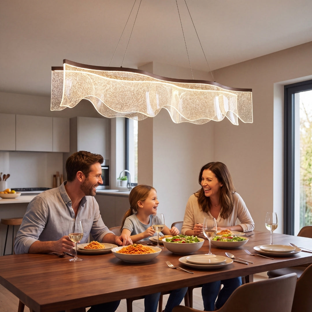Familia cenando bajo la lámpara colgante decorativa de 118 cm