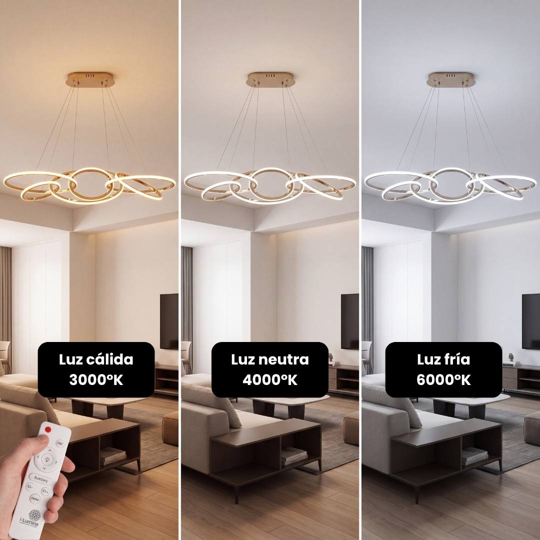 Tres tonalidades de luz de la lámpara colgante: cálida, neutra y fría