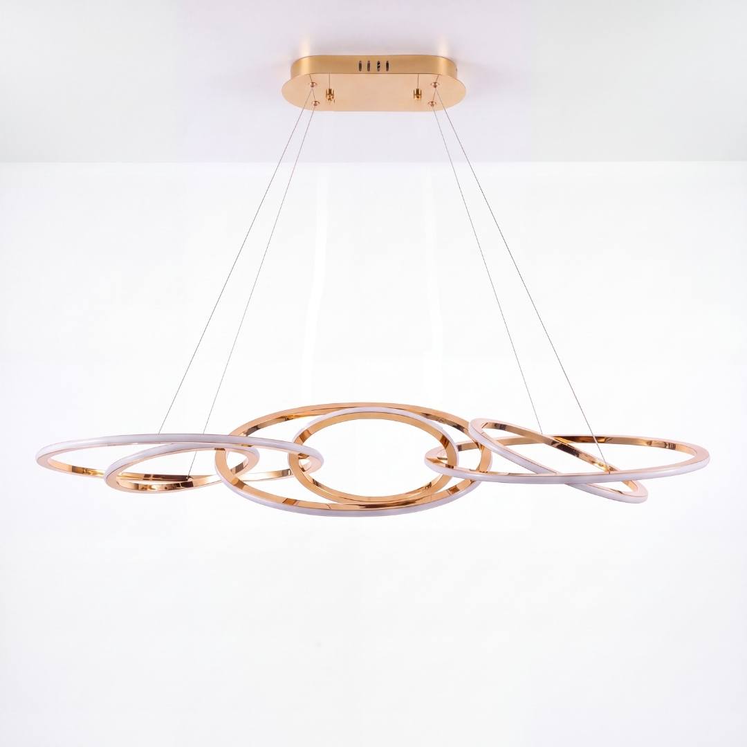 Lámpara colgante LED de anillos french gold vista frontal completa